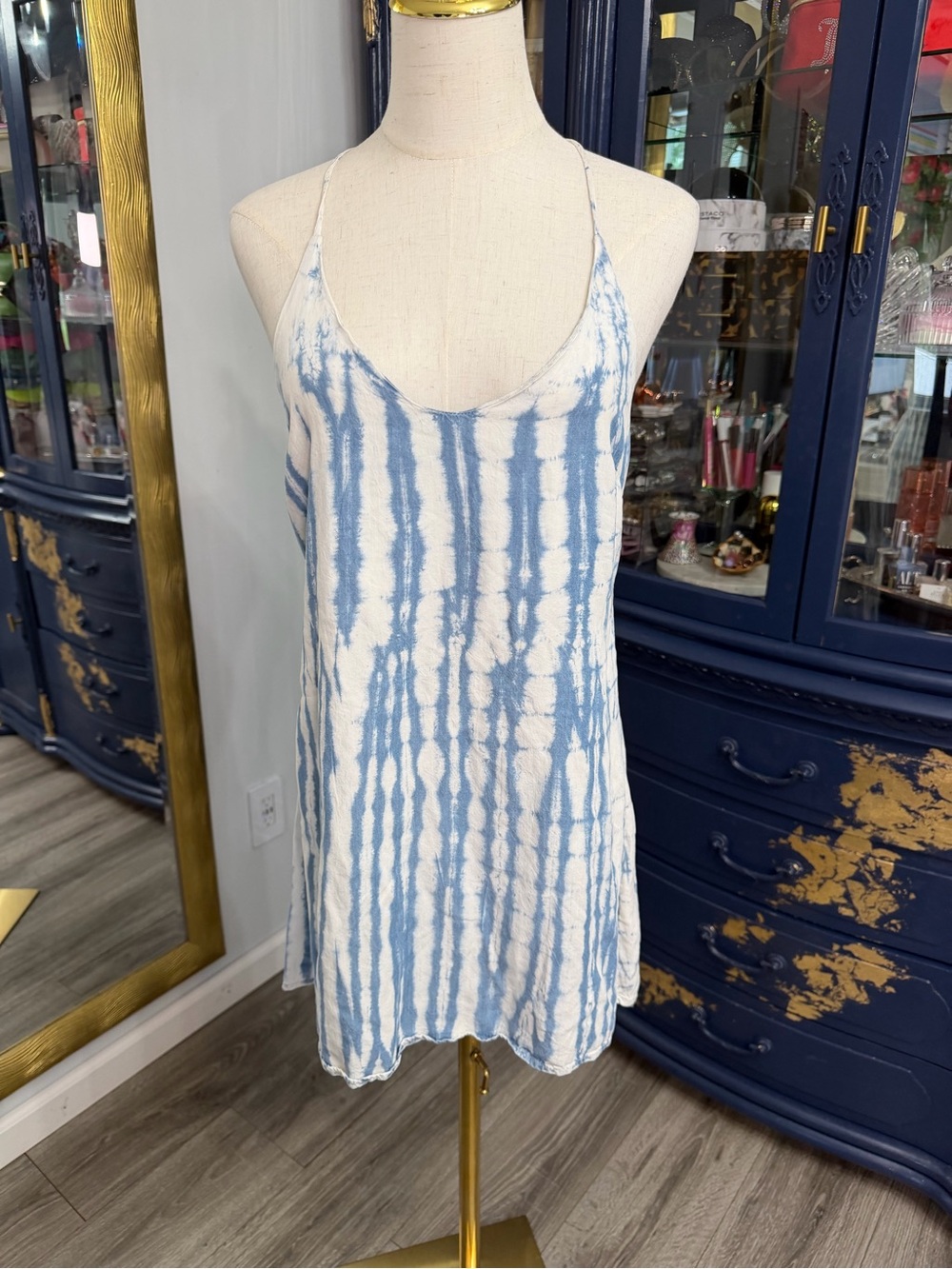 Cloth & Stone Anthropologie Blue White Tie Dye Tank Dress PXS